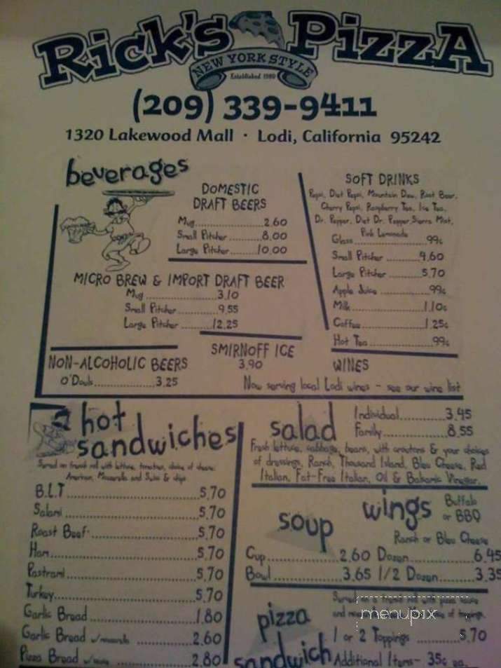 Rick's Pizza - Lodi, CA menu_pic
