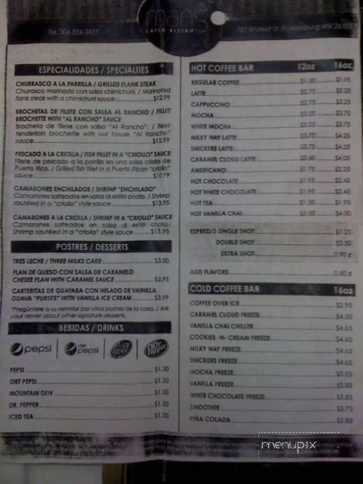 Mango Latin Bistro - Parkersburg, WV menu_pic