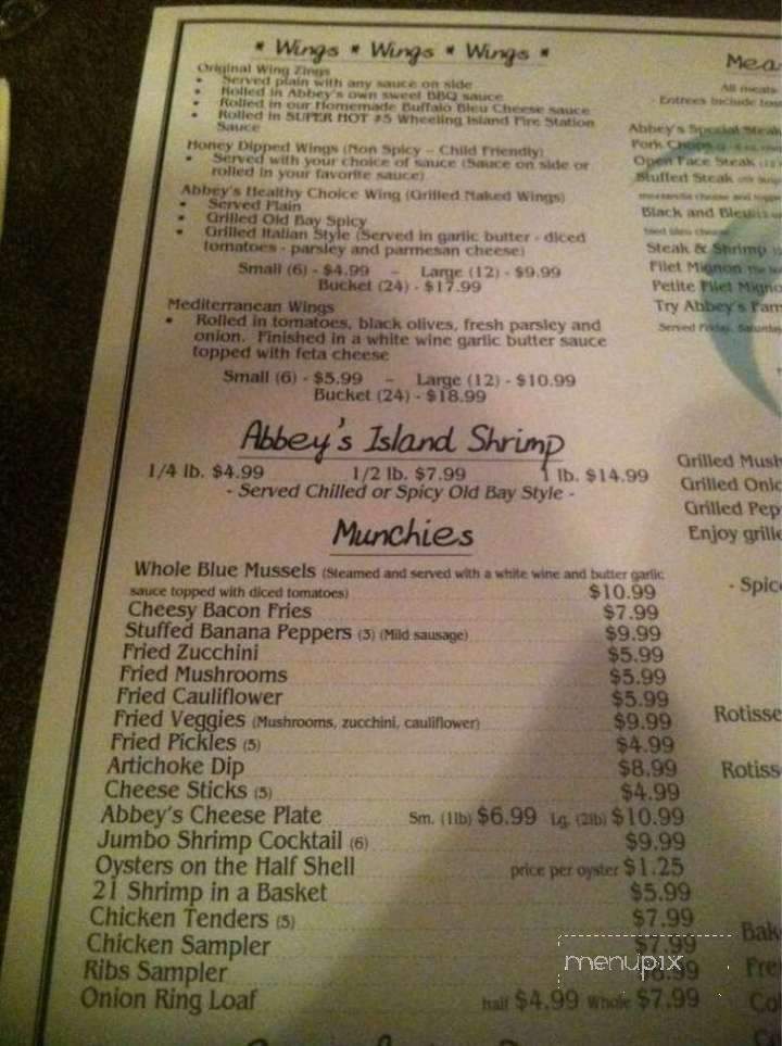 Abbey's Restaurant & Lounge - Wheeling, WV menu_pic