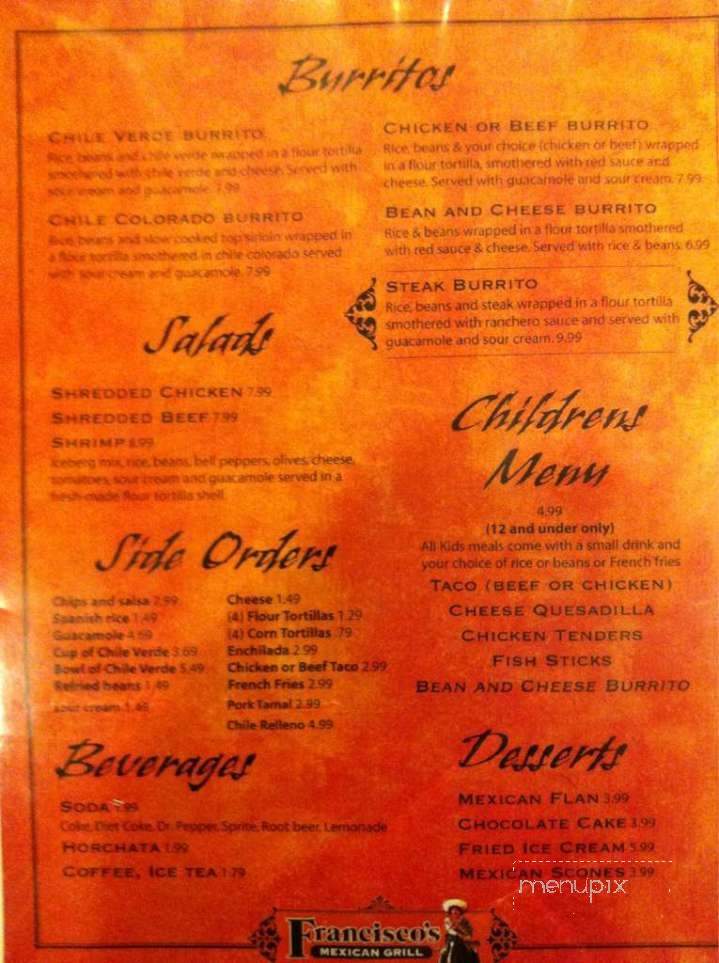 Francisco's Mexican Grill - Farmington, UT menu_pic