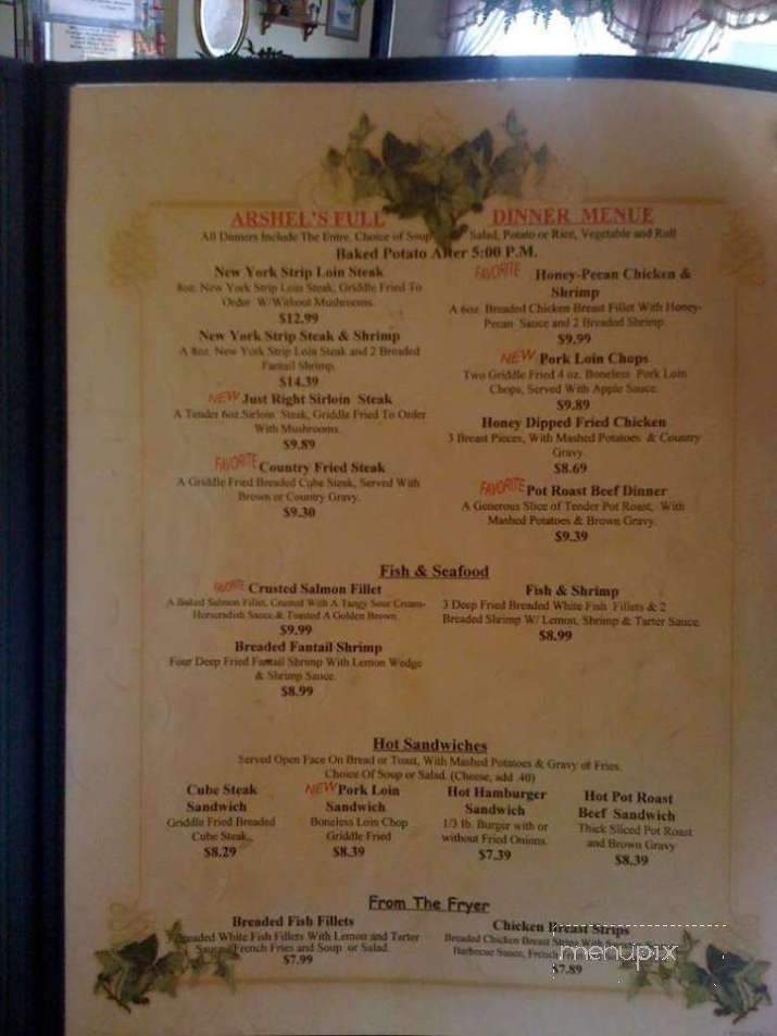 Arshels Cafe - Beaver, UT menu_pic