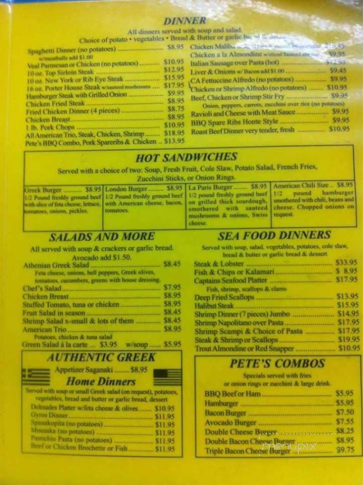 Pete's Family Restaurant - Jonesville, SC menu_pic