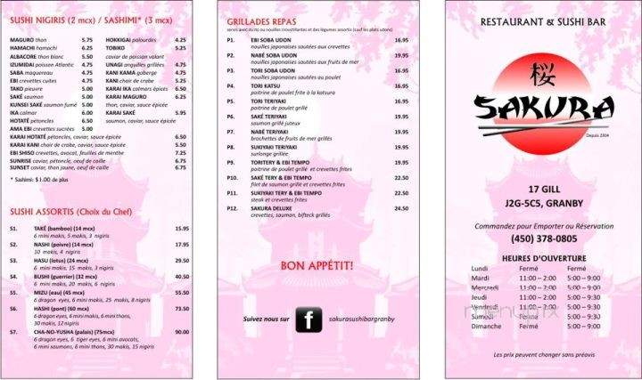 Restaurant Le Sakura Sushi Bar - Granby, QC menu_pic