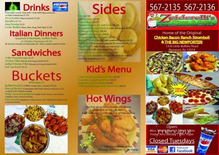 Zeiderelli's Pizza & Subs - Newport, PA menu_pic