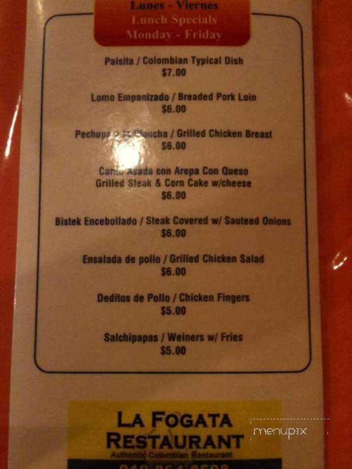 La Fogata Colombian - Fayetteville, NC menu_pic