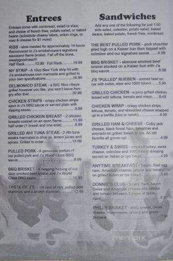 J's Smokehouse - Monroe, MI menu_pic