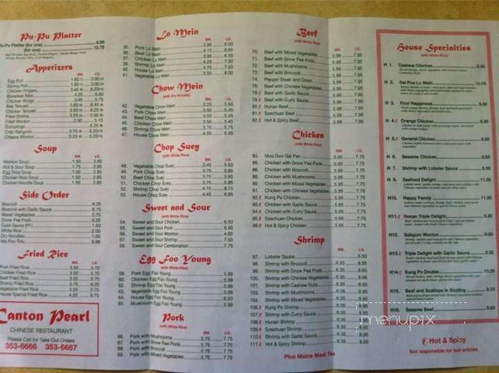 Canton Pearl - Lisbon, ME menu_pic