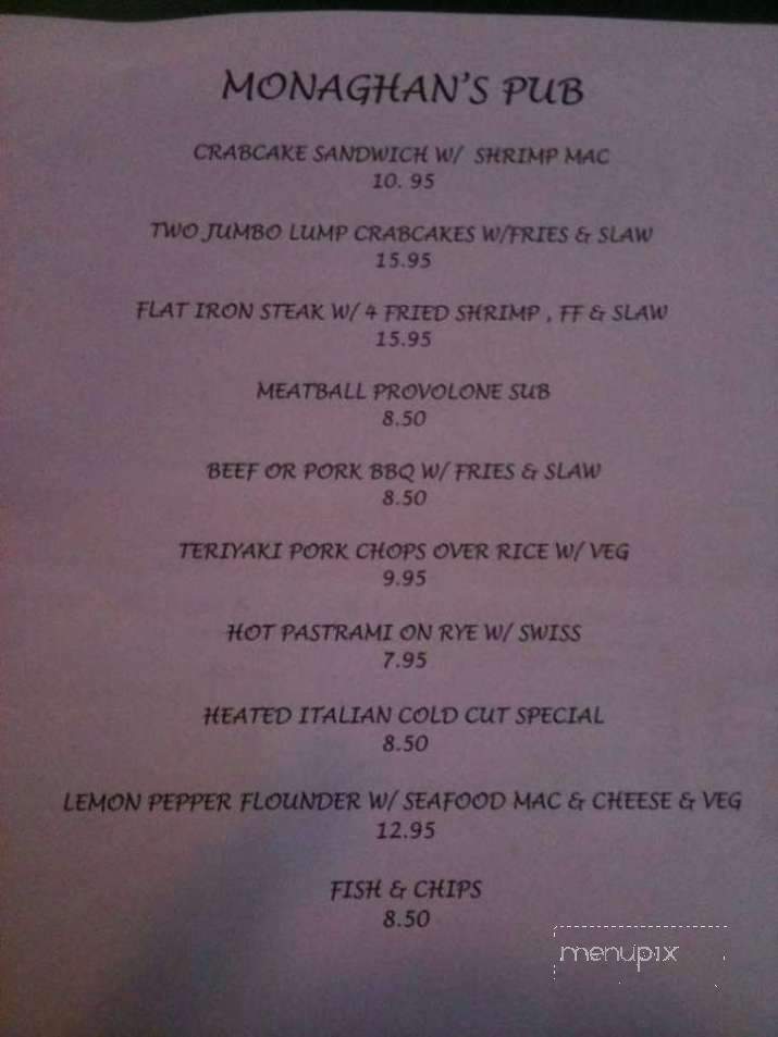 Monaghan's Pub - Gwynn Oak, MD menu_pic