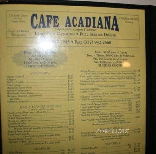 Cafe Acadiana - Opelousas, LA menu_pic