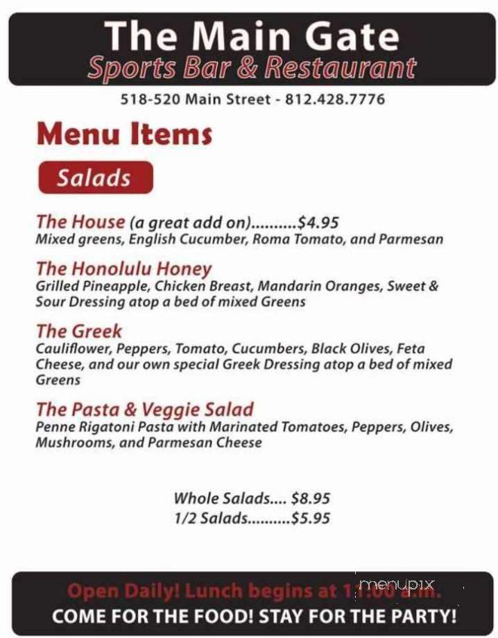 Main Gate Bar & Grill - Evansville, IN menu_pic