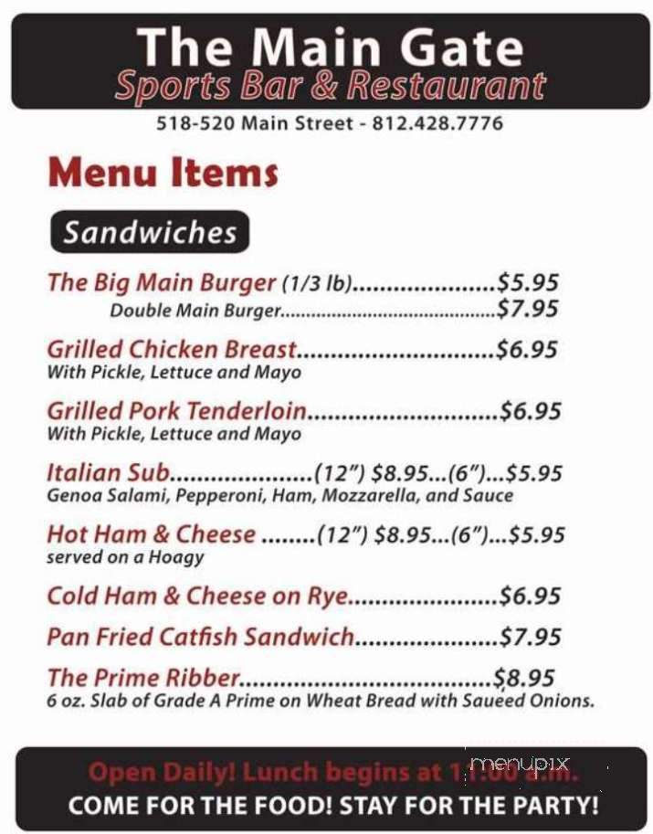 Main Gate Bar & Grill - Evansville, IN menu_pic