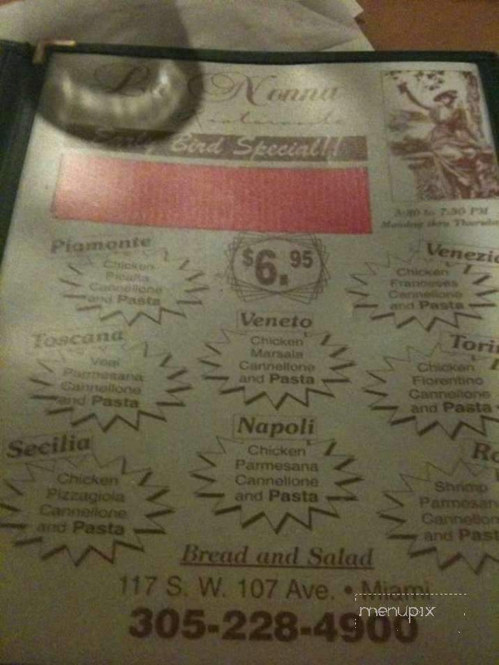 La Nonna Italian Restaurant - Miami, FL menu_pic