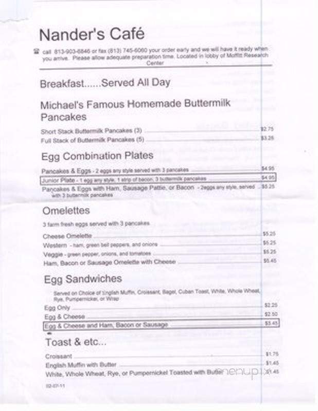 Nander's Cafe - Tampa, FL menu_pic
