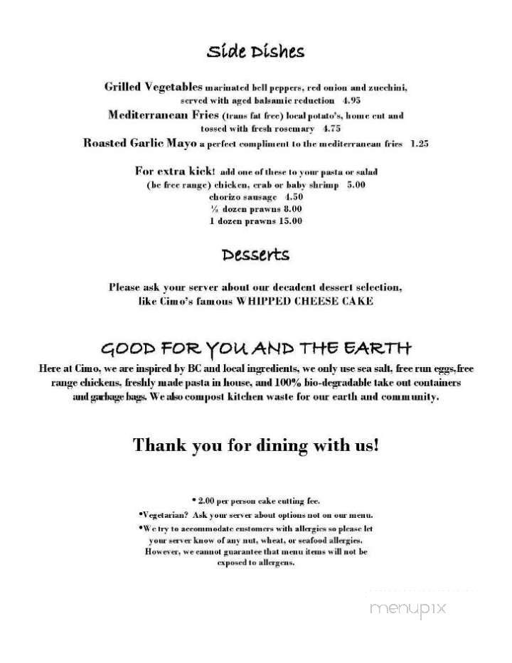 Cimo Mediterranean Grill - Prince George, BC menu_pic