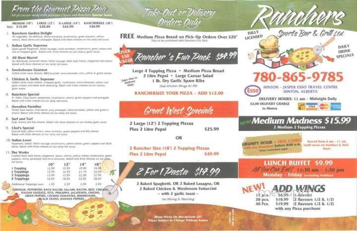 Ranchers Sports Bar & Grill - Hinton, AB menu_pic