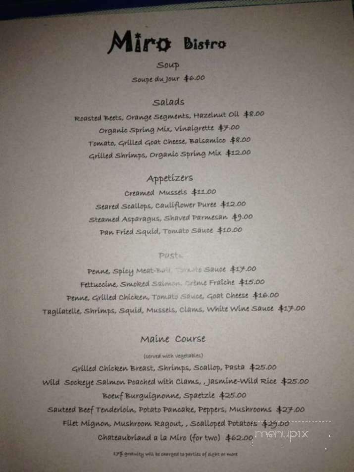 Miro Bistro - Lethbridge, AB menu_pic