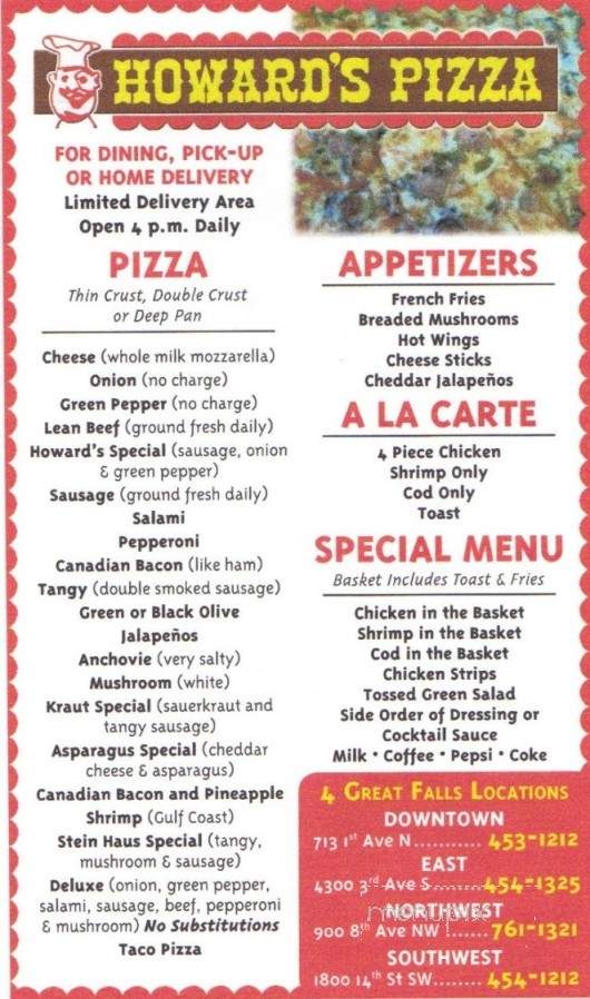 Howard's Pizza - Great Falls, MT menu_pic
