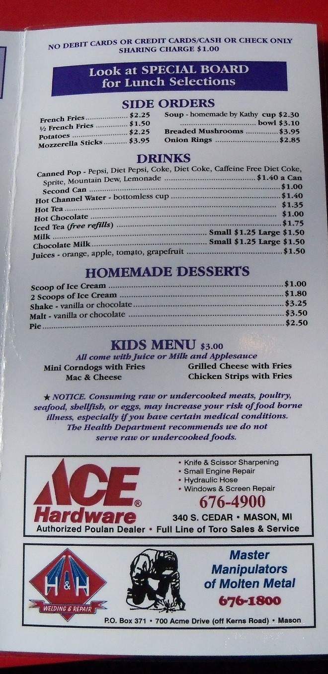 Mason Depot Diner - Mason, MI menu_pic