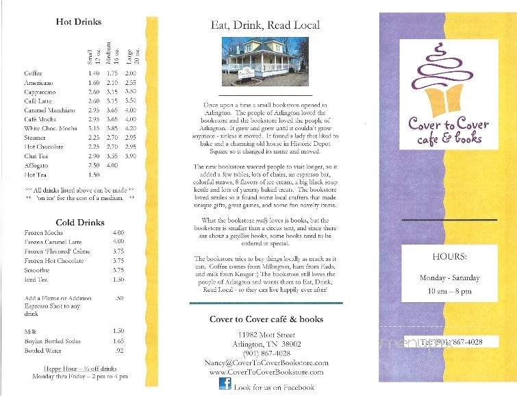 Cover to Cover cafe and books - Arlington, TN menu_pic