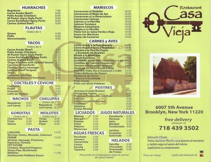 Casa Vieja - Orlando, FL menu_pic