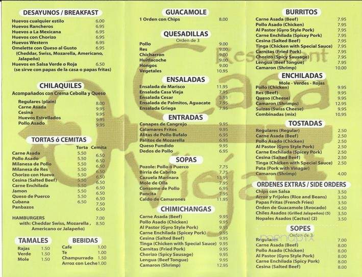 Casa Vieja - Orlando, FL menu_pic