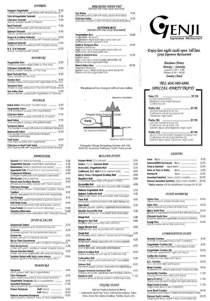 Genji - North Vancouver District, BC menu_pic