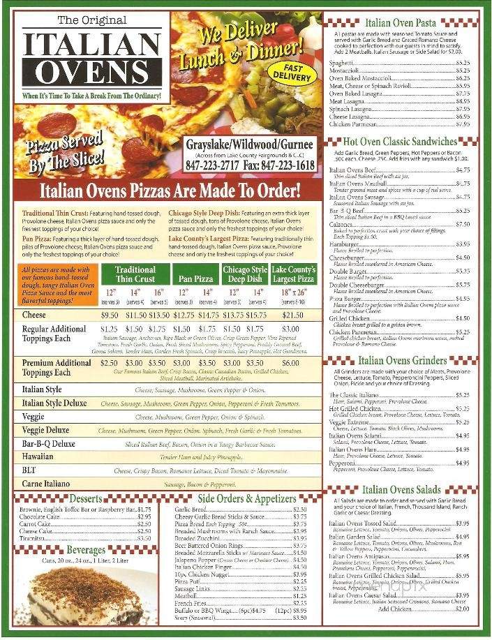 Grayslake Italian Ovens - Grayslake, IL menu_pic