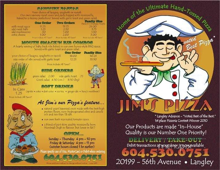 Jim's Pizzeria - Langley, BC menu_pic