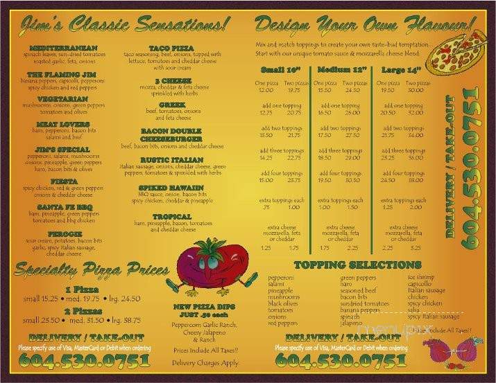Jim's Pizzeria - Langley, BC menu_pic