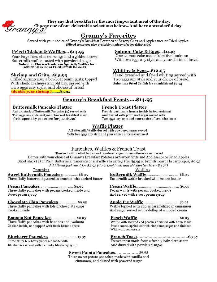 Grannys Restaurant - Owings Mills, MD menu_pic