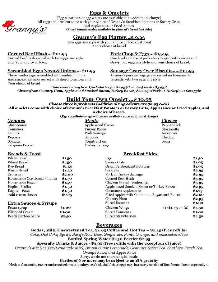 Grannys Restaurant - Owings Mills, MD menu_pic