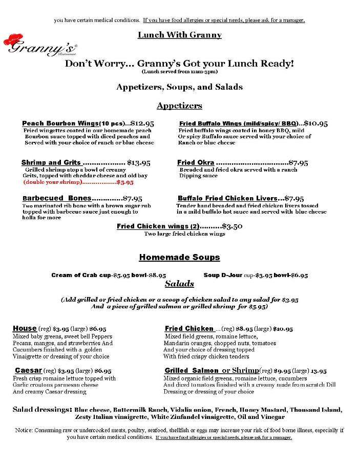 Grannys Restaurant - Owings Mills, MD menu_pic