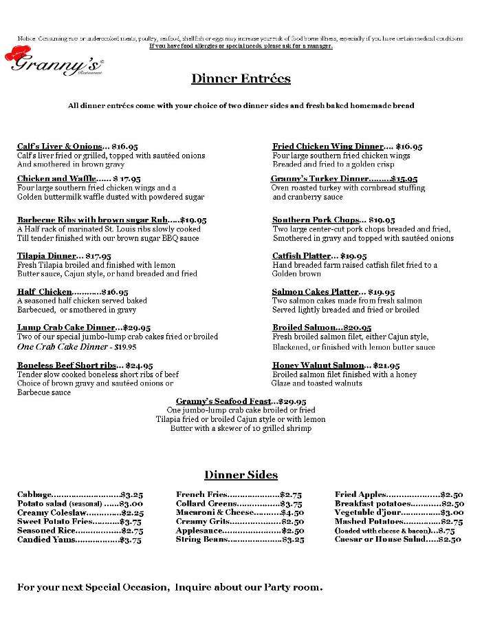Grannys Restaurant - Owings Mills, MD menu_pic