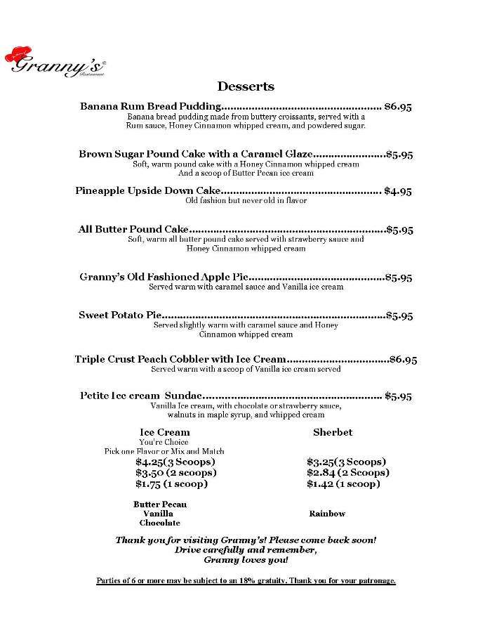 Grannys Restaurant - Owings Mills, MD menu_pic