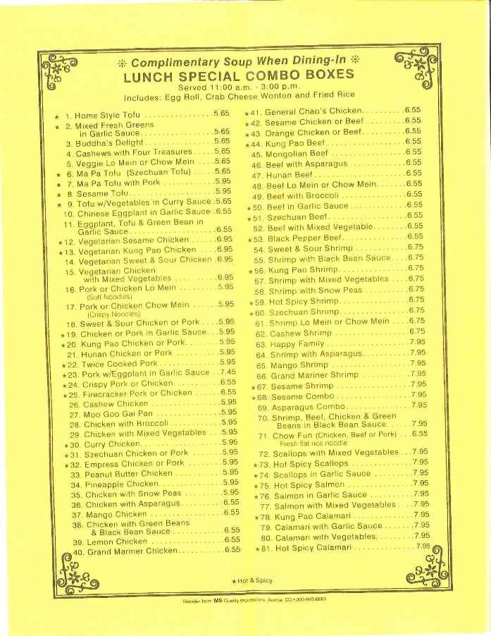 Fan's Chinese Cuisine - Longmont, CO menu_pic