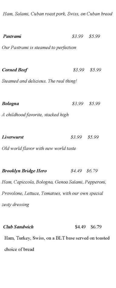 Brooklyn Bridge Deli - Plant City, FL menu_pic