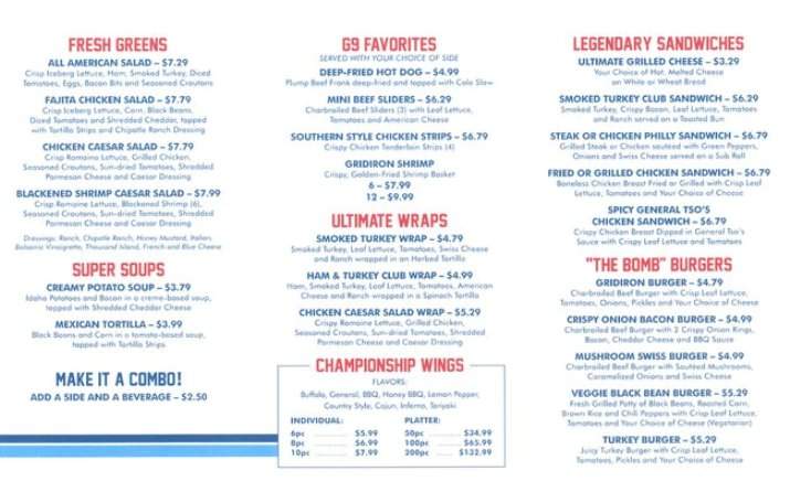 Gridiron9 - Nashville, TN menu_pic