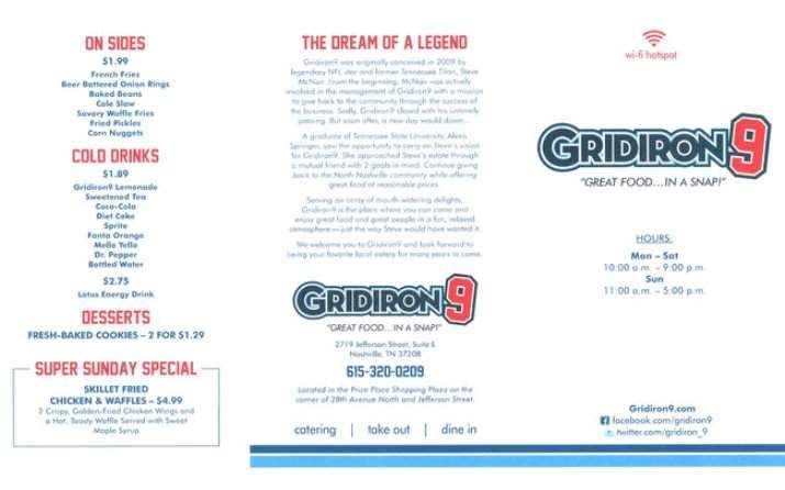 Gridiron9 - Nashville, TN menu_pic