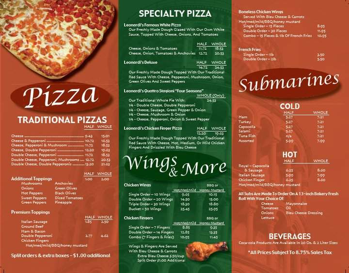 Leonardi's Pizzeria - Amherst, NY menu_pic