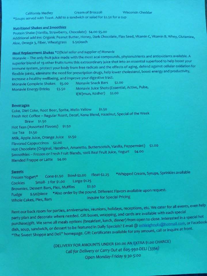 Sweet Shoppe - Mitchell, SD menu_pic