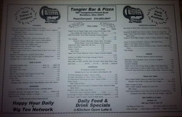Tangier Bar & Pizza - Struthers, OH menu_pic