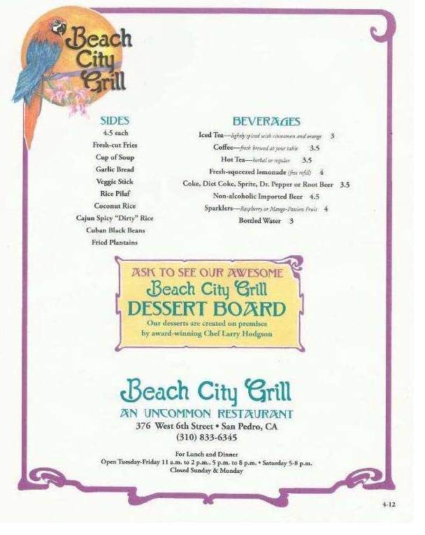 Beach City Grill - San Pedro, CA menu_pic