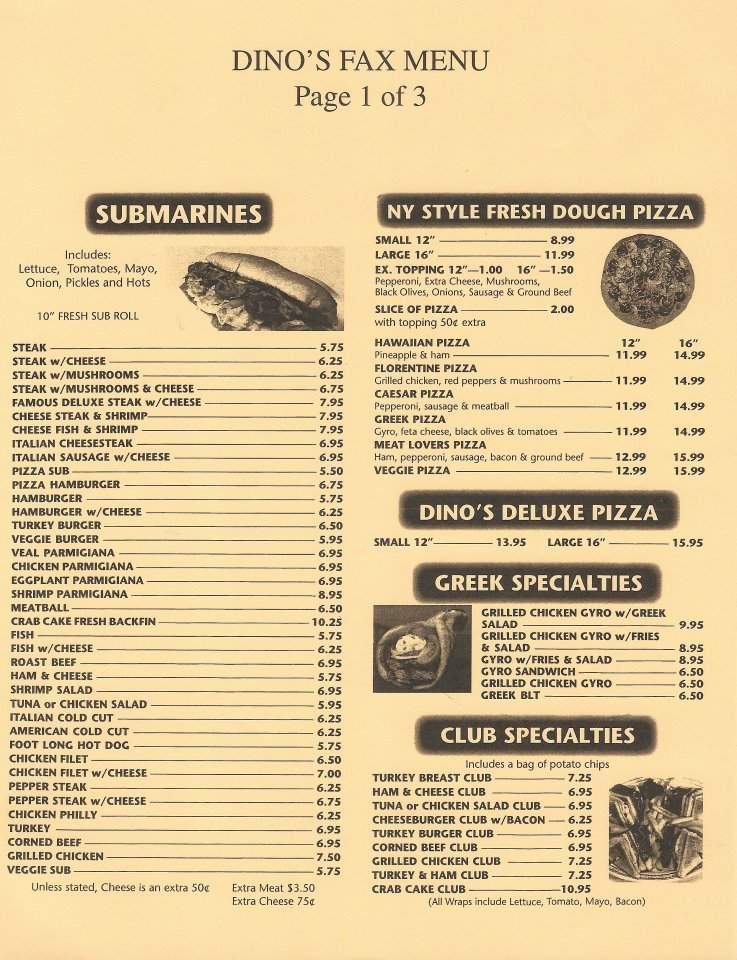 Dino's Carryout Restaurant - Baltimore, MD menu_pic