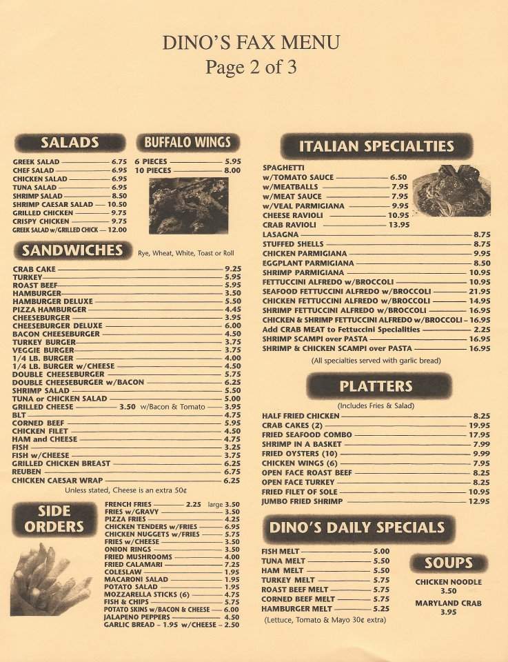 Dino's Carryout Restaurant - Baltimore, MD menu_pic