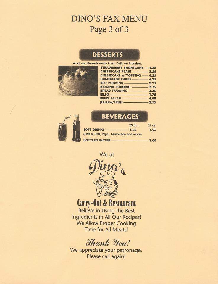 Dino's Carryout Restaurant - Baltimore, MD menu_pic