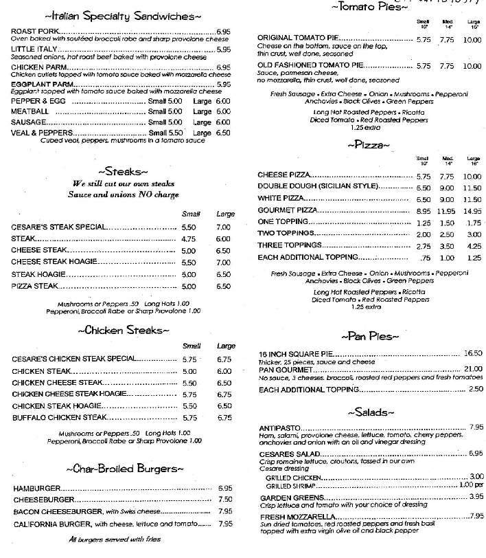 Caesar's Pizzerias - Bristol, PA menu_pic