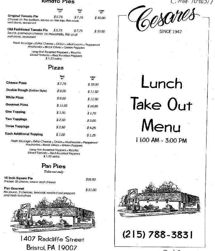 Caesar's Pizzerias - Bristol, PA menu_pic