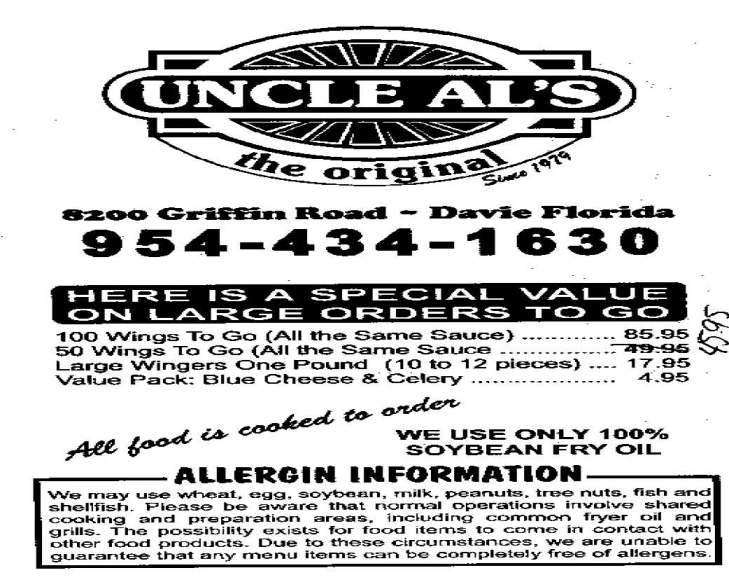Uncle Al's - Davie, FL menu_pic