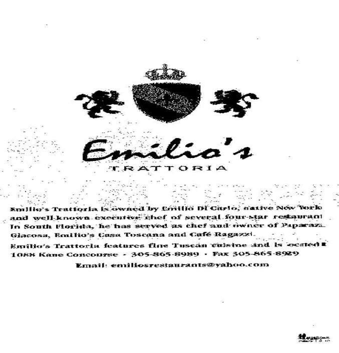 Emilio's Trattoria - Bay Harbor Islands, FL menu_pic