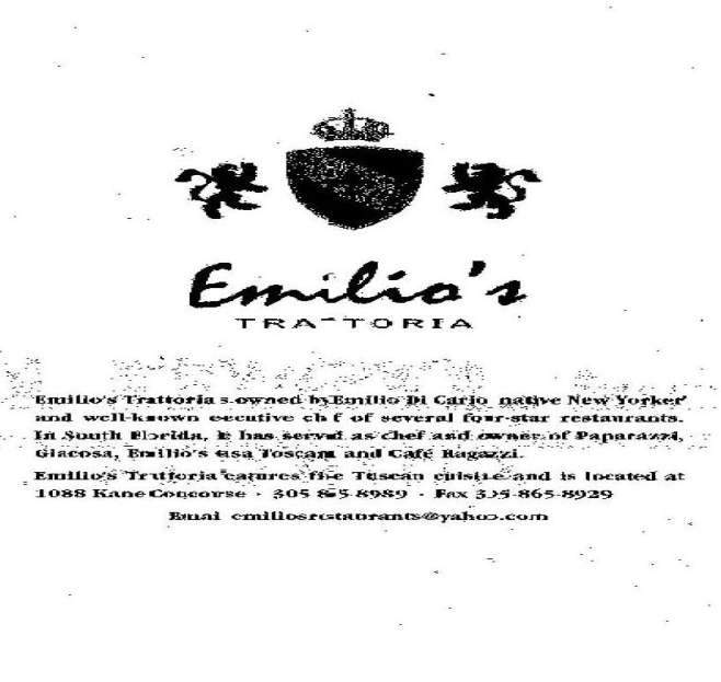 Emilio's Trattoria - Bay Harbor Islands, FL menu_pic